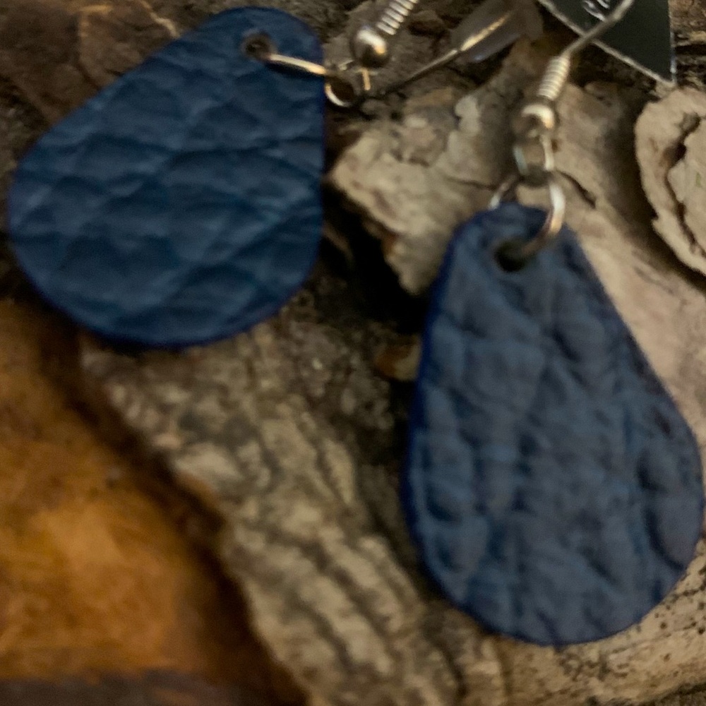 Handcrafted Blue & Silver Leather Earrings